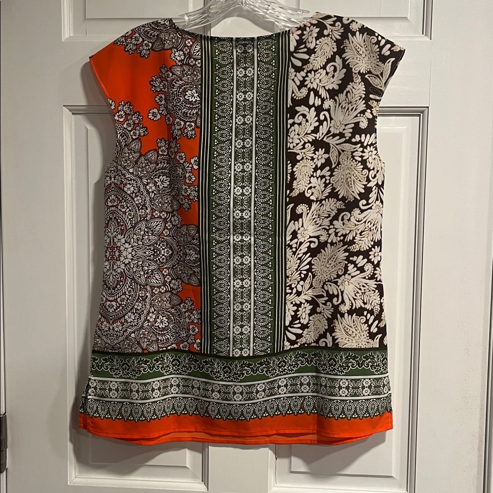 Talbots Paisley Top in Orange, Green, and Brown Size Small - Picture 5 of 7
